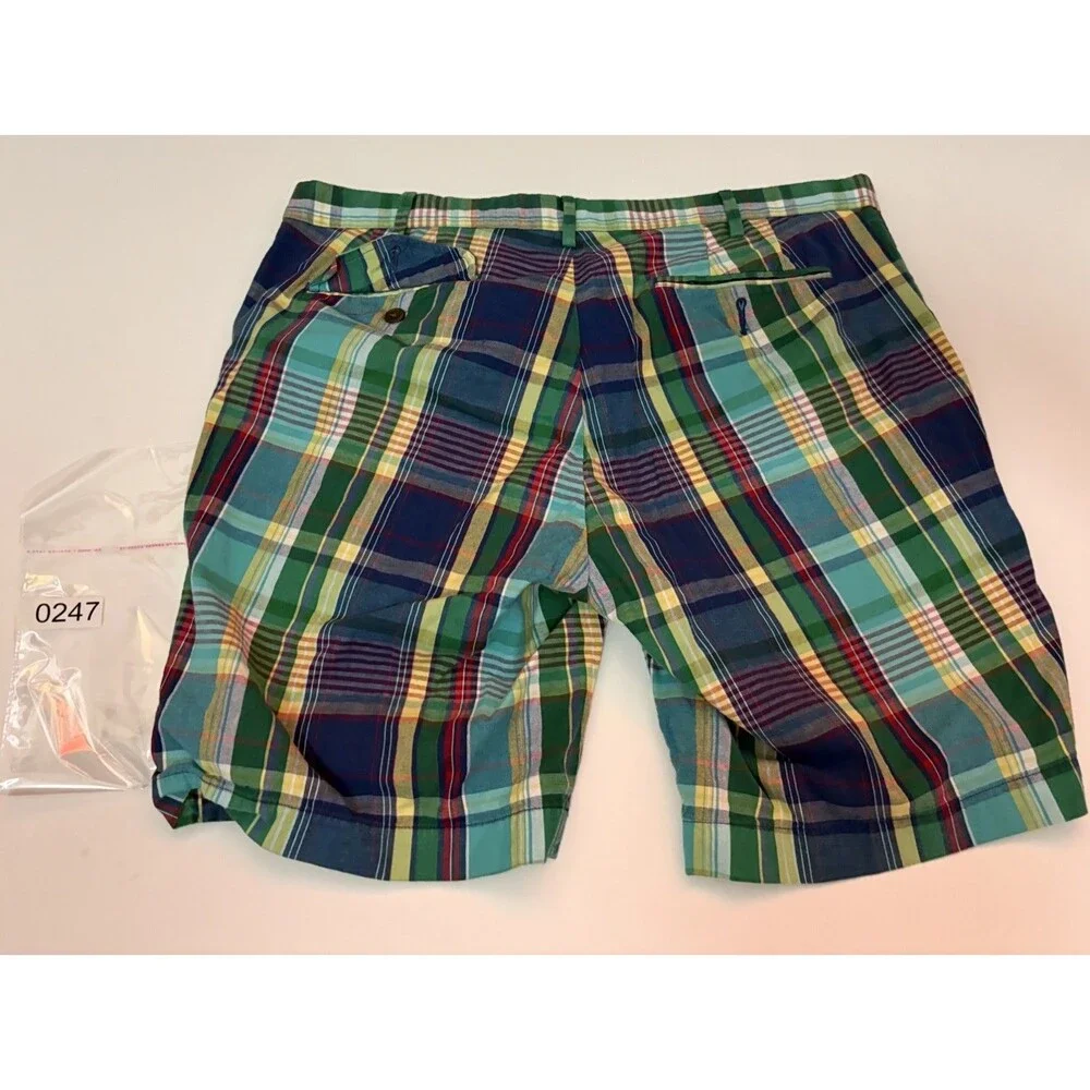 Vintage Mens 34 Polo Ralph Lauren Plaid Shorts Green Blue Colorful Preppy